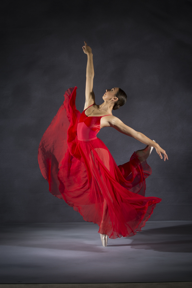 Red Dress Ballerina on Pointe  